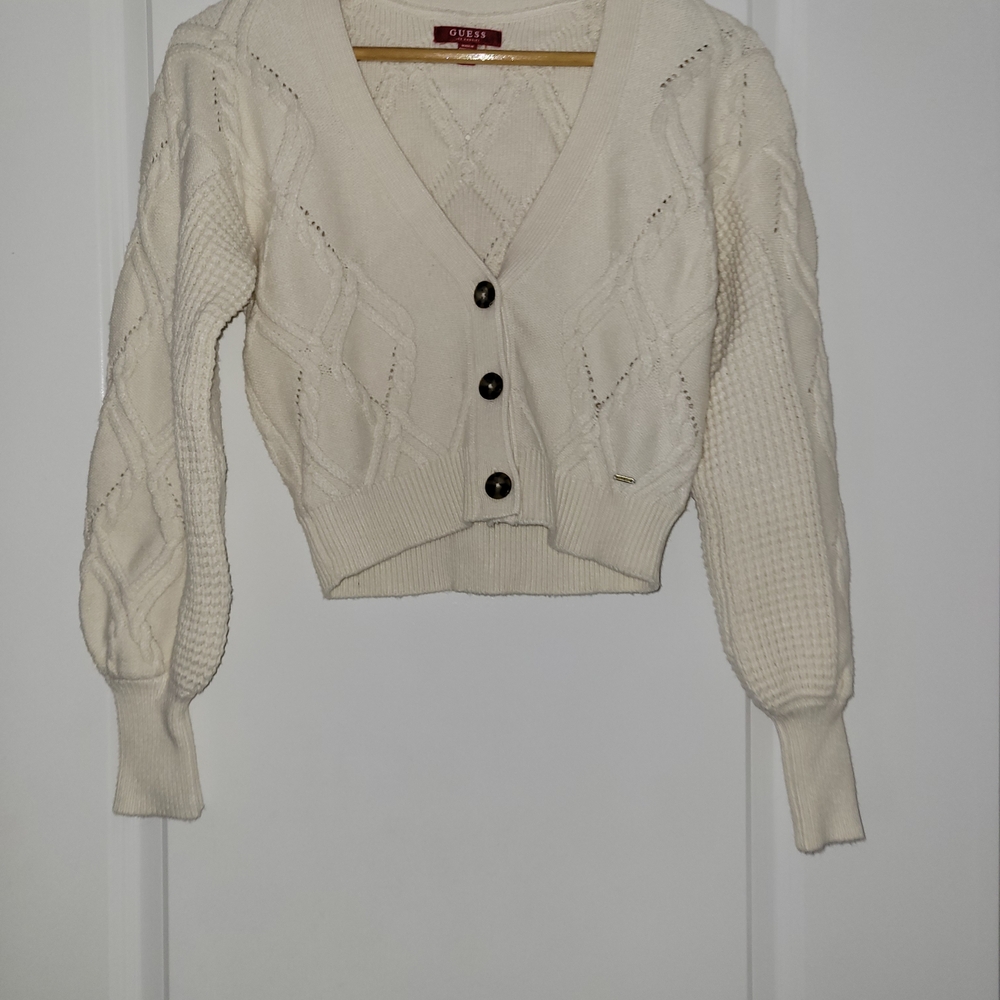 Guess Women's Cream Cable Knit Cardigan